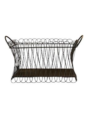 Decorative Metal Wire Basket Scalloped Rim Metal Storage Bin with Handles Black